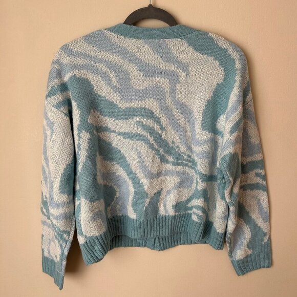 NWOT ASOS Design Swirl Pattern Button Front Cropped Blue Cardigan Size 10 Medium - Picture 6 of 8